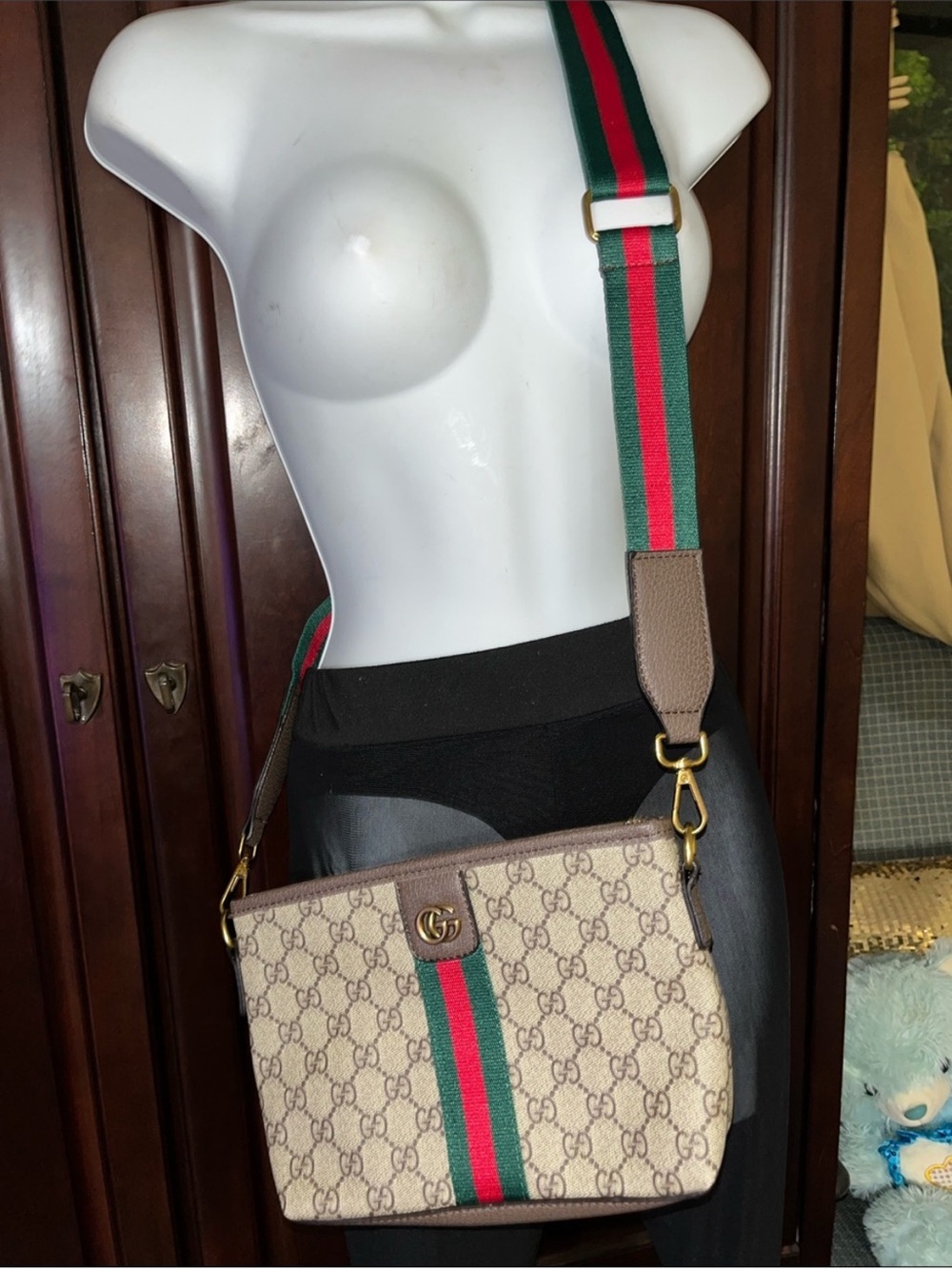 Cute fashion Canvas Shoulder Bag with Green-Red Web